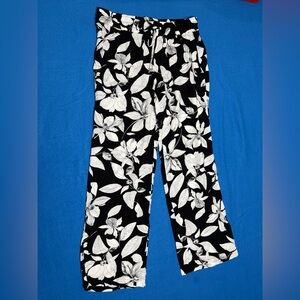Cynthia Rowley Black White Floral Wide Leg Flare Beach Pattern Pants Sz M